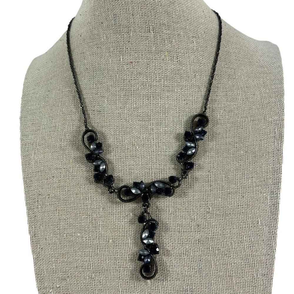 Clairs Black Necklace Floral Vine Green Rhinestones Purple Prom Elegant